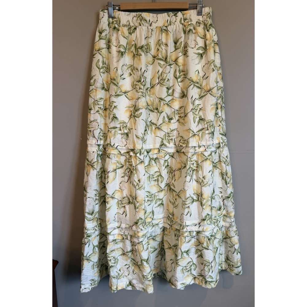 She + Sky Lemon Tiered Maxi Skirt Feminine Large